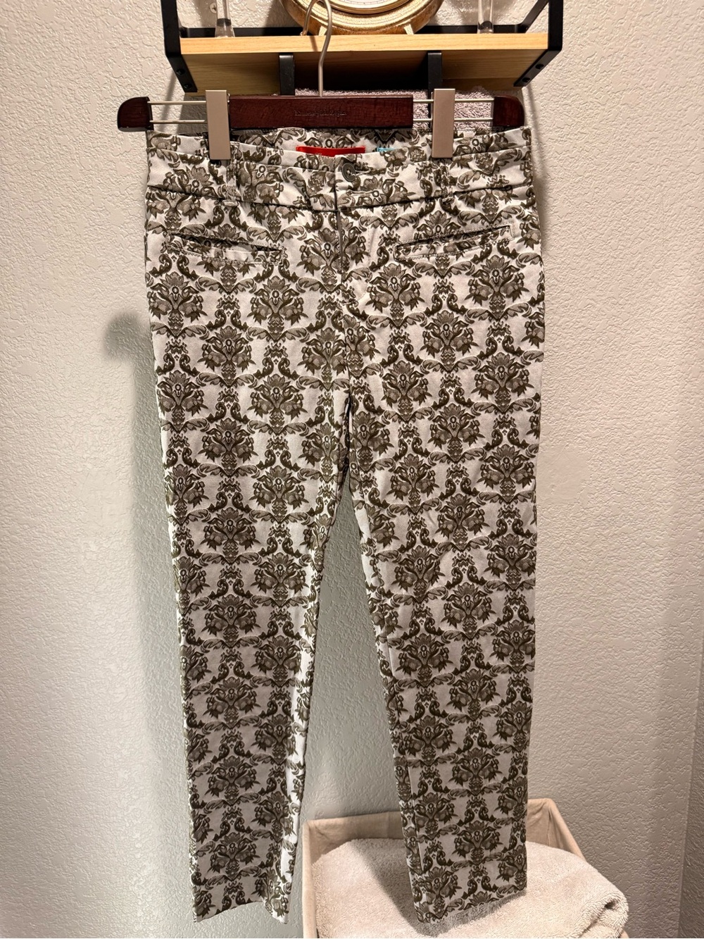 Anthropologie Olive and Cream Printed Cropped Pants